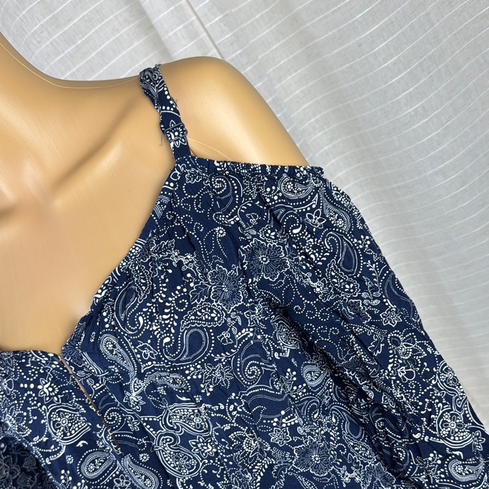 Navy Paisley Off-Shoulder Women's Top Size 1- 1X - Picture 5 of 12